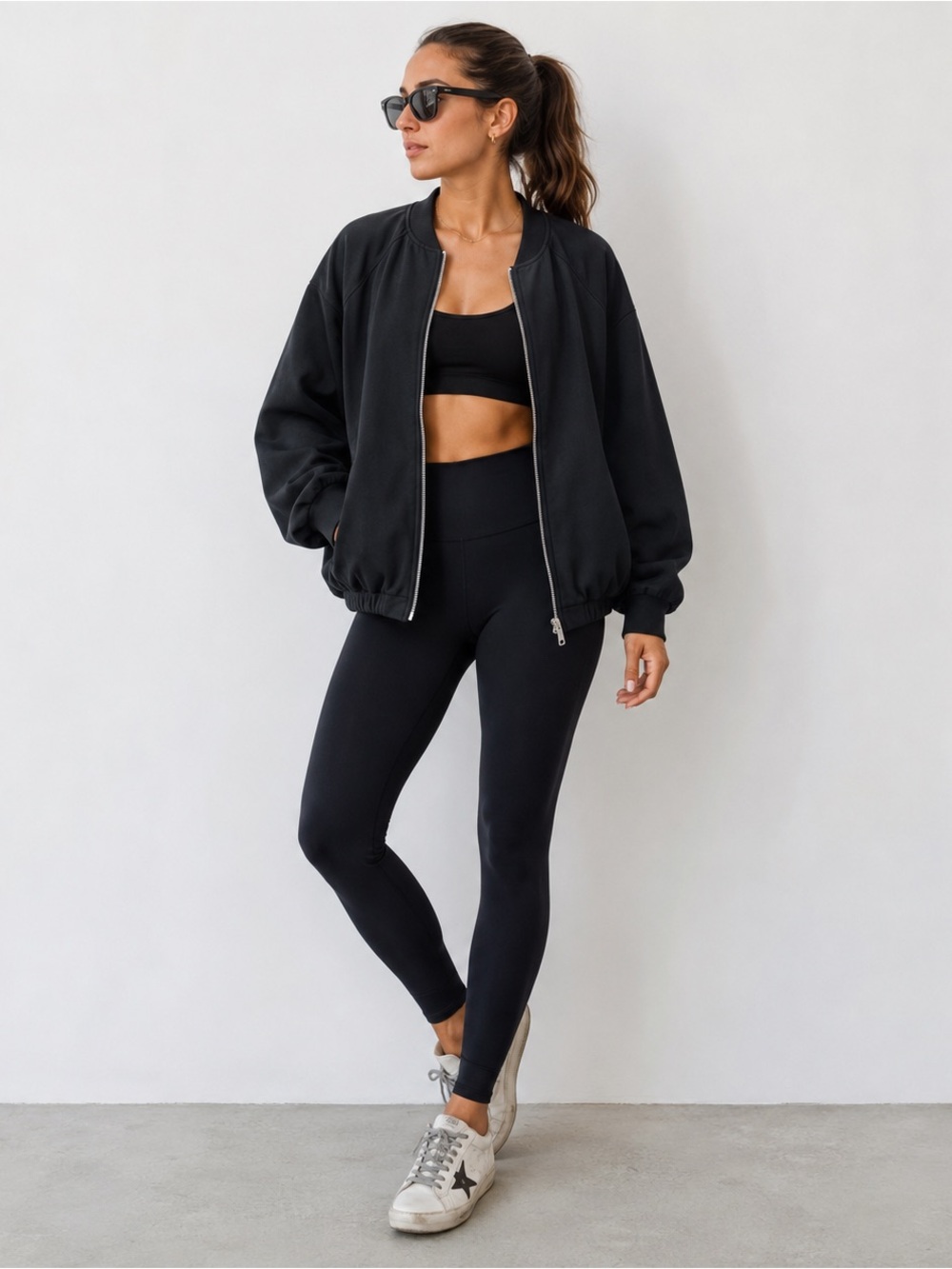 Zara Oversized Zip-Up Bomber Jacket Black Size L